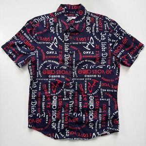 MR TURK Short Sleeve Button Up Shirt Mens Small Te Amo "I Love You" Languages